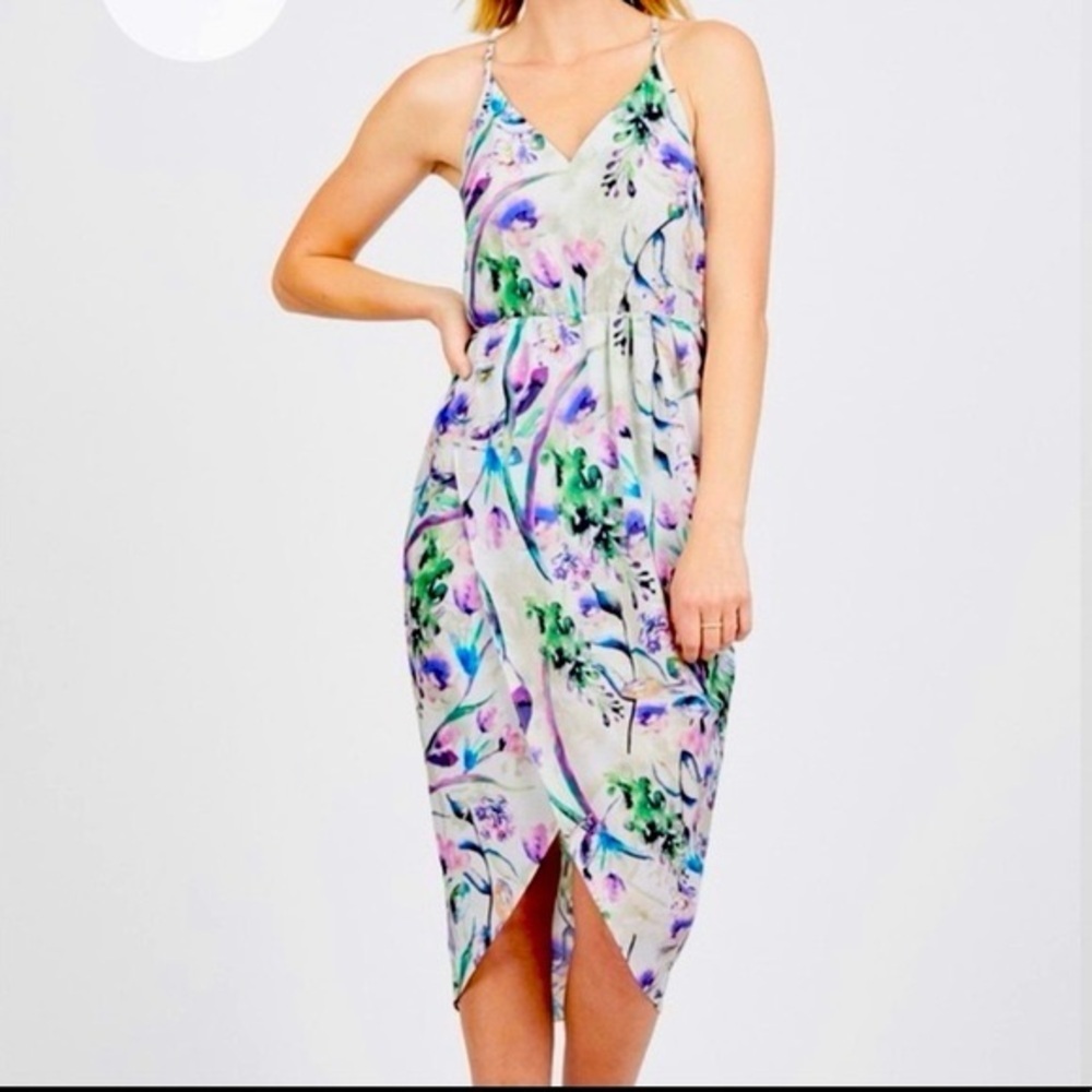 Amanda Uprichard Asymmetrical Floral Dress - Purple and Green Size XS